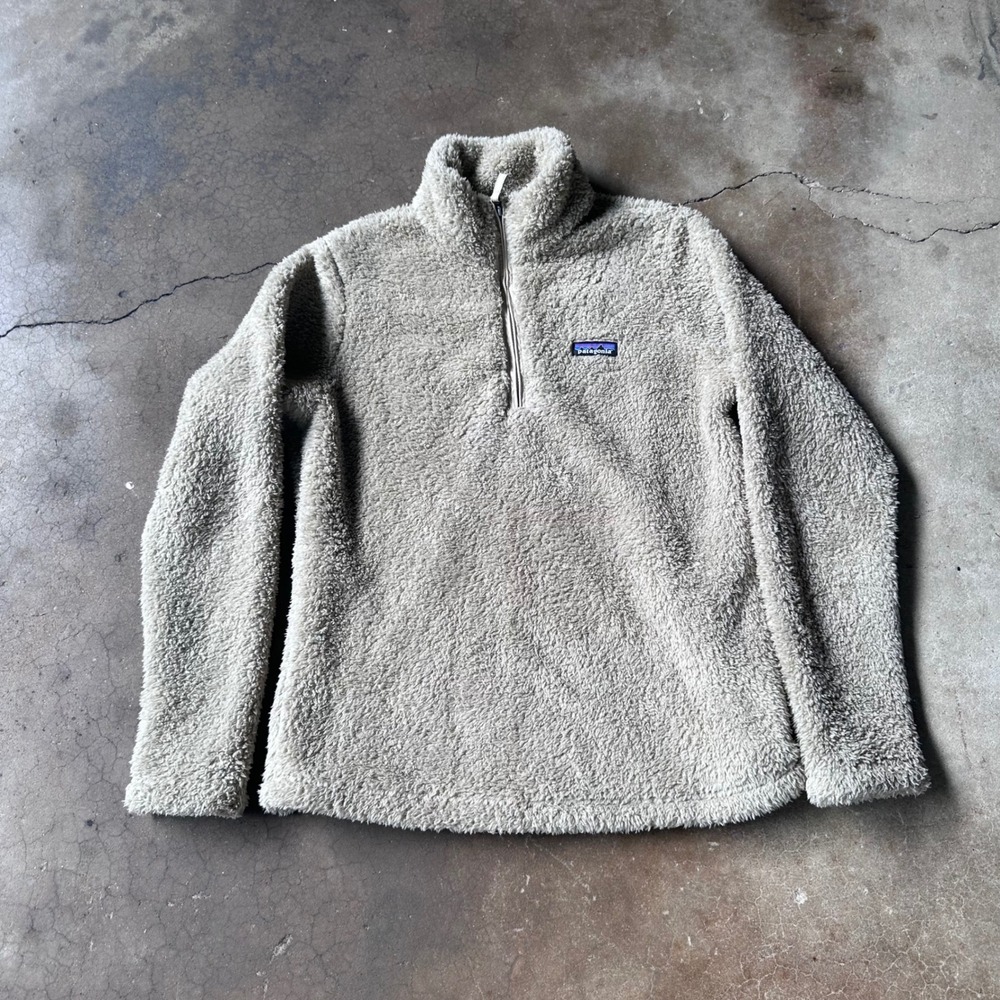 Patagonia Fleece Pullover Womens L Beige Excellent Los Gatos Sherpa 1/4 Zip